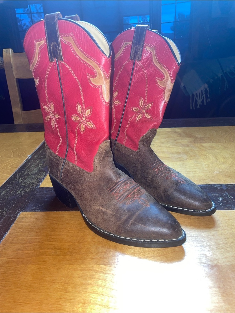 SMOKY MOUNTAIN Brown & Pink/Red Western Cowboy Boots, Size 4 D
